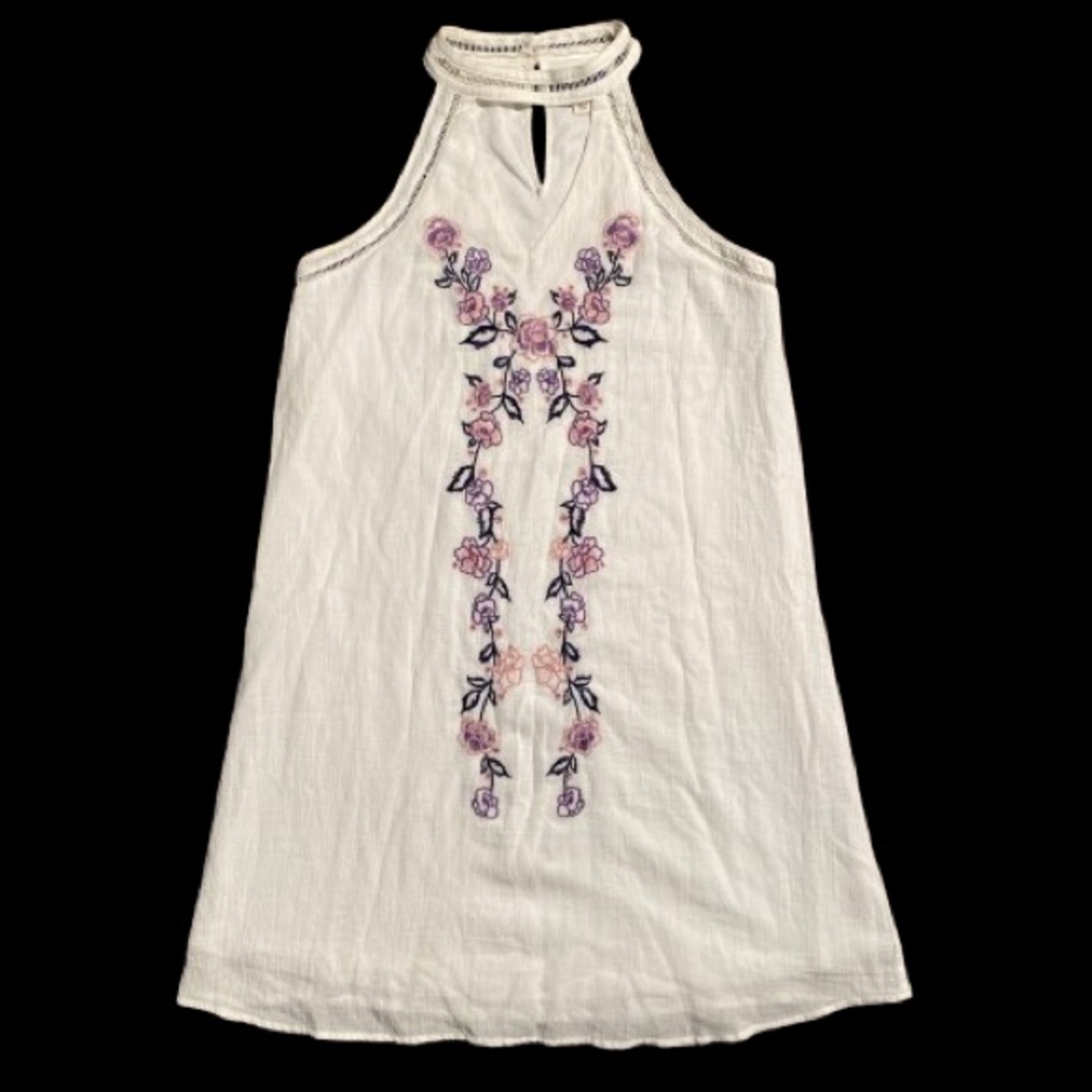 Blue Rain White Floral Embroidered Mini Dress